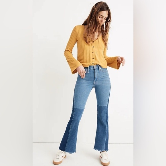 Madewell Denim - NEW Madewell x ISKO Patchwork Rigid Frayed Flare Jeans Sz 26
